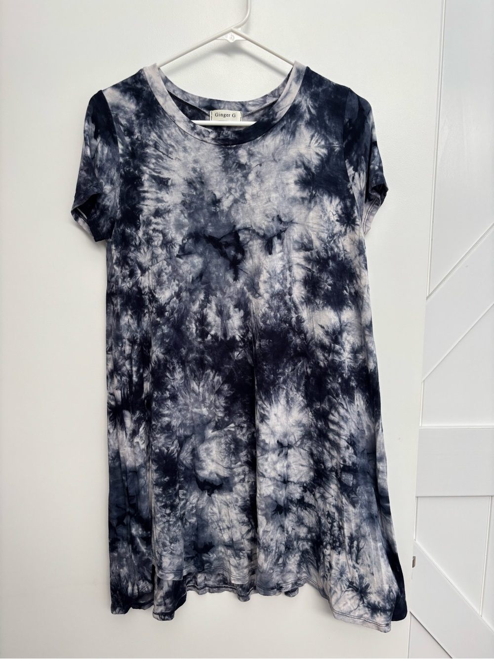 Ginger G Black and White Tie-Dye Short Sleeve Dress